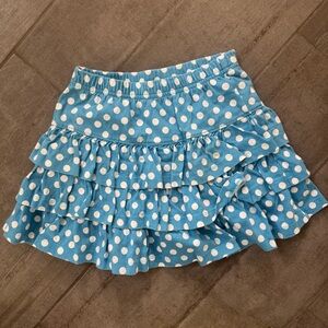 Hanna Andersson Blue and White Polka Dot Ruffle Skirt 5 6 7 skort shorts attachd